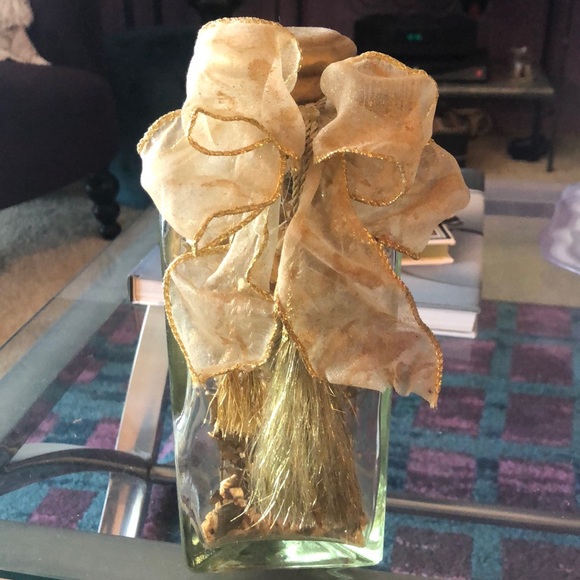 TRIANGLE JAR WITH GOLDEN DECORATIONS, BOW, & TASSELS • 9.75” x 4” - Picture 9 of 9